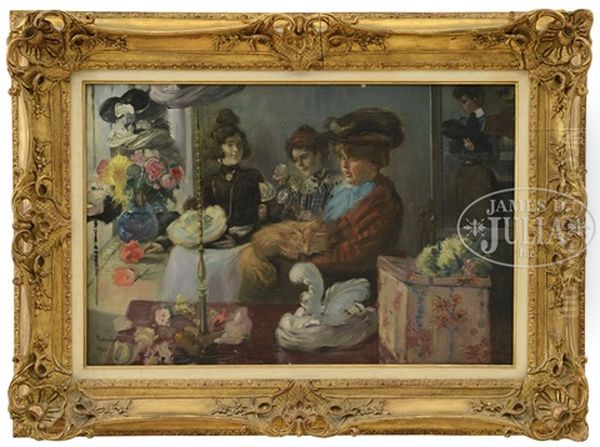 Ladies Arranging Flowers Around The Table Oil Painting by Pierre Georges Jeanniot