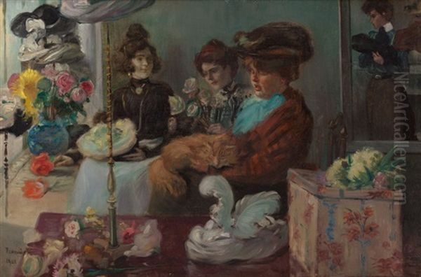 Outing At The Milliner's Oil Painting by Pierre Georges Jeanniot