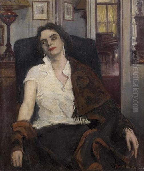 Portrait De Henriette Assise Avec Un Chale Oil Painting by Pierre Georges Jeanniot