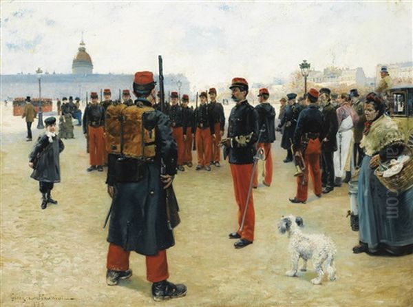 Eleves Caporaux Sur L'esplanade Des Invalides A Paris Oil Painting by Pierre Georges Jeanniot