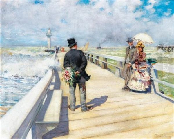 La Promenade Sur L'embarcadere Oil Painting by Pierre Georges Jeanniot