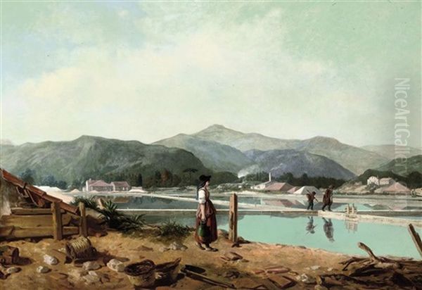 Gathering Water At The Reservoir, Hyeres, France Oil Painting by Philippe Auguste Jeanron