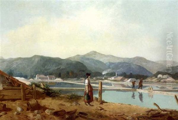 Figures By The Salt-works, Hyeres Oil Painting by Philippe Auguste Jeanron