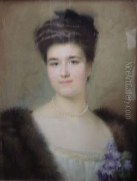 Portrait De Femme Au Collier De Perles Oil Painting by Marcel Baschet