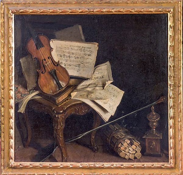 Partitions Et Violon Sur Une Chaise Oil Painting by Nicolas Henry Jeaurat De Bertry