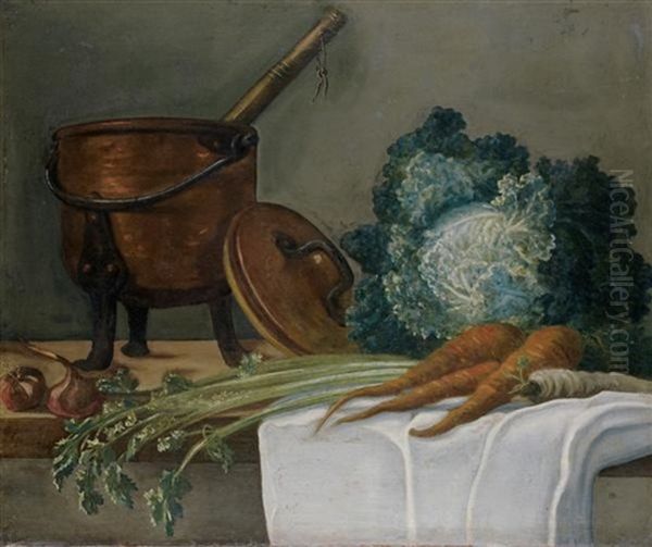 Nature Morte Aux Ustensiles De Cuisine, Nature Morte Aux Legumes, Faisans Perdreaux Rouges Et Becasses (pair) Oil Painting by Etienne Jeaurat