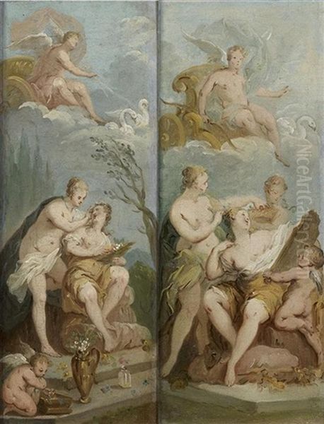 La Toilette De Venus (+ Another; Pair) Oil Painting by Etienne Jeaurat