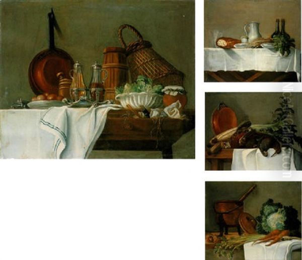 Un Chaudron, Un Choux, Des Carottes Et Du Cerfeuil Sur Une Table Oil Painting by Etienne Jeaurat