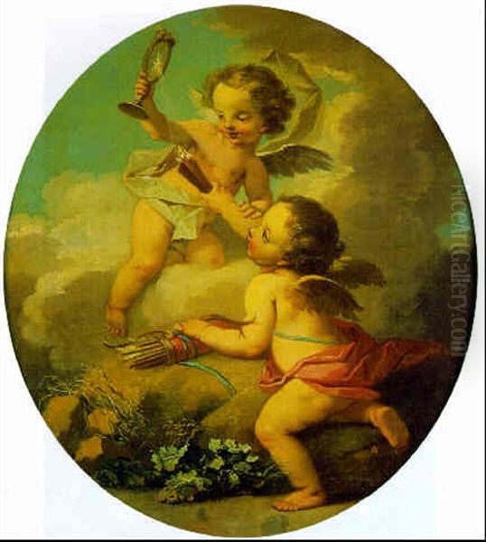 An Allegory Of Love: Putti Disporting In A Landscape Oil Painting by Etienne Jeaurat