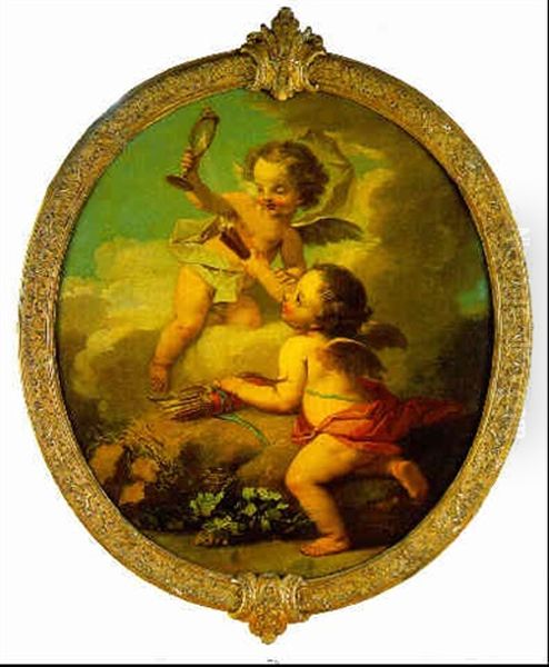 An Allegory Of Love: Putti Disporting In A Landscape Oil Painting by Etienne Jeaurat