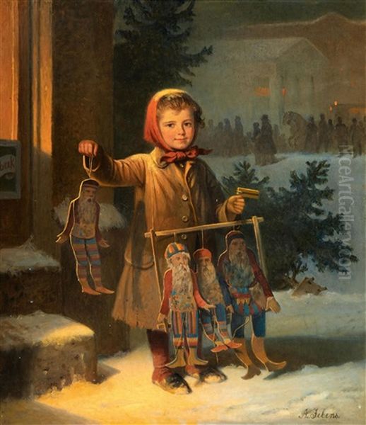 Auf Dem Weihnachtsmarkt Vor Der Alten Wache In Berlin Oil Painting by Adolf Jebens