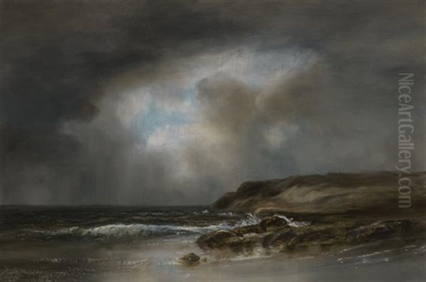 Storm Clouds Over A Rocky Shore Oil Painting by Joseph Jefferson