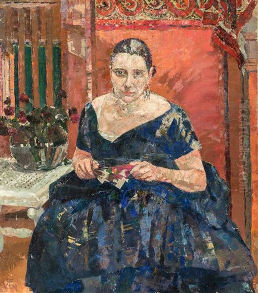 Woman With Fan Oil Painting by Marcel Jefferys