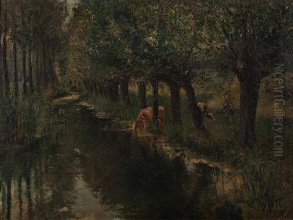 Landscape With Cows Oil Painting by Marcel Jefferys