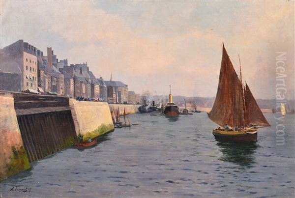 Harbour View, Le Havre Oil Painting by Alexandr Semonovich Jegornov