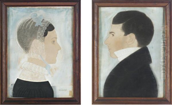 Profile Portrait Of Miss Harriet Phillips Gouldign Powers And Mr. Philander Powers Oil Painting by Ruth Henshaw Bascom