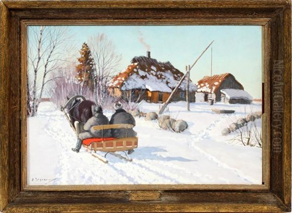 Winter Scene With Horse Drawn Sled Oil Painting by Andrei Afanasievich Jegorov