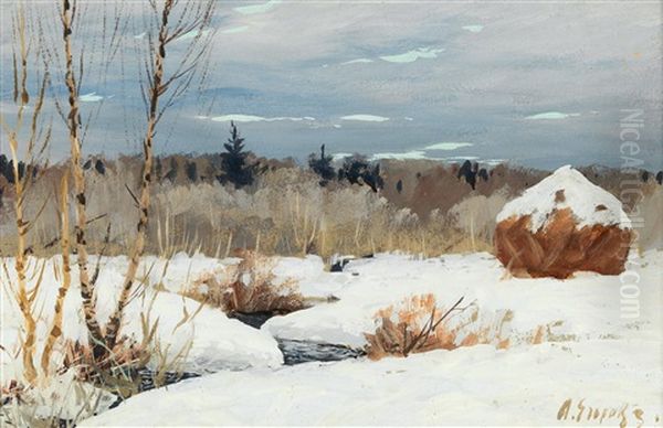 Two Winter Landscapes (pair) Oil Painting by Andrei Afanasievich Jegorov