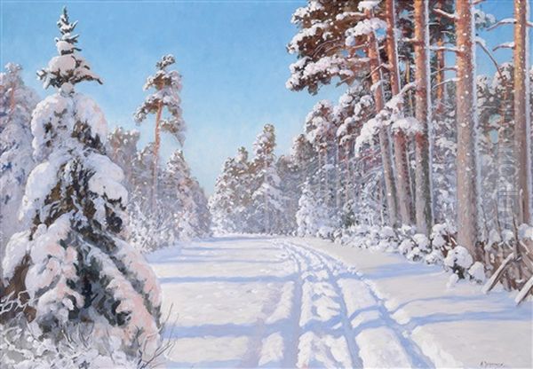 Idyllic Winter Landscape Oil Painting by Andrei Afanasievich Jegorov