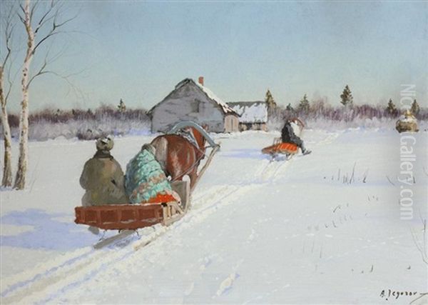 Traineau Dans La Neige Oil Painting by Andrei Afanasievich Jegorov