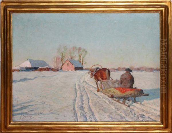 Horse Drawn Sled Oil Painting by Andrei Afanasievich Jegorov