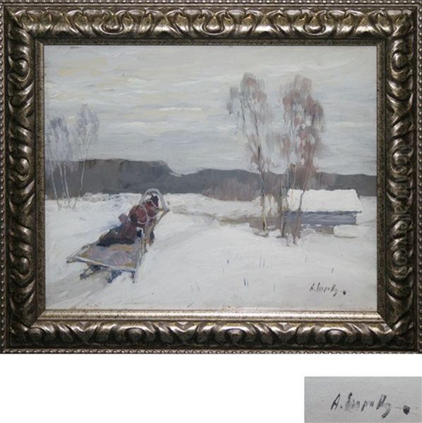 In The Winter Road Oil Painting by Andrei Afanasievich Jegorov