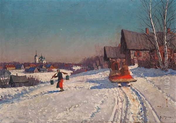 Winter View Of The Urals Oil Painting by Andrei Afanasievich Jegorov