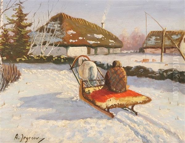 Hayride In The Snow Oil Painting by Andrei Afanasievich Jegorov