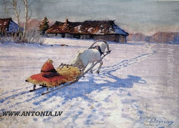 White Horse Cart Oil Painting by Andrei Afanasievich Jegorov