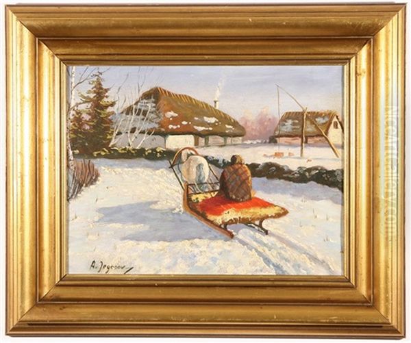 A Horse-drawn Sleigh In The Snow Oil Painting by Andrei Afanasievich Jegorov