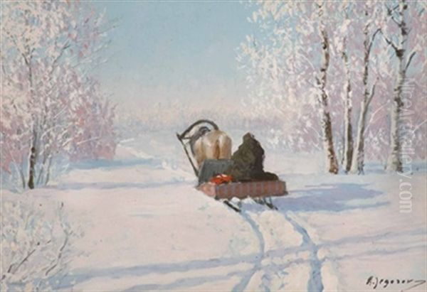 Pferdeschlitten In Winterlandschaft Oil Painting by Andrei Afanasievich Jegorov