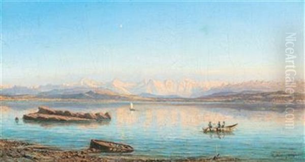 View Of Lake Geneva Oil Painting by Andreas Jeklin