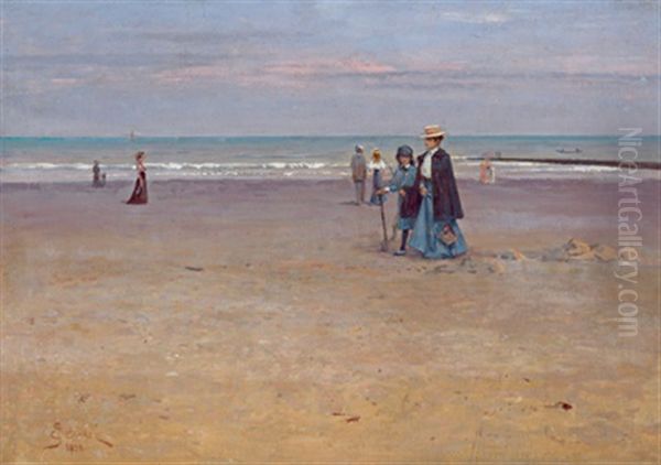 Strandspaziergang Oil Painting by Josef Jelinek