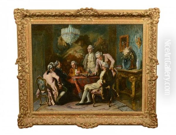 The Chess Game Party Oil Painting by Rudolph Jelinek