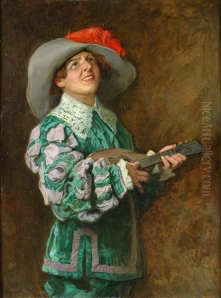 Lutenist Oil Painting by Rudolph Jelinek