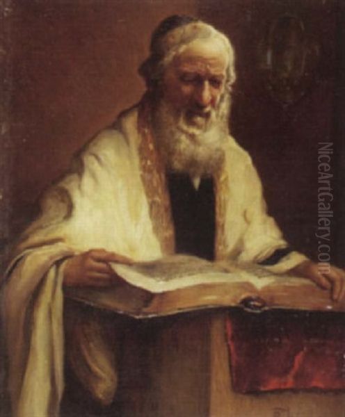 Lesender Rabbiner Oil Painting by Rudolph Jelinek