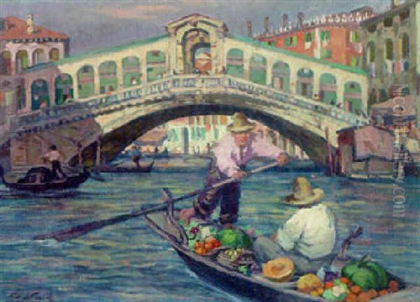 The Rialto Bridge, Venice Oil Painting by Rudolph Jelinek