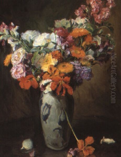 A Summer Bouquet Oil Painting by Rudolph Jelinek