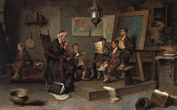 Die Musikstunde Oil Painting by Rudolph Jelinek