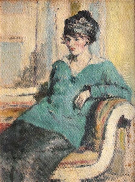 Study Of A Woman On A Chaise (2 Works) Oil Painting by Mainie Harriet Jellett