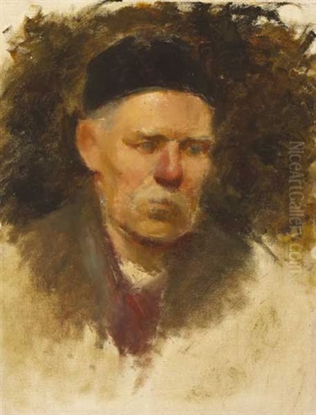 Portrait Of A Man With Black Hat And White Moustache Oil Painting by Mainie Harriet Jellett