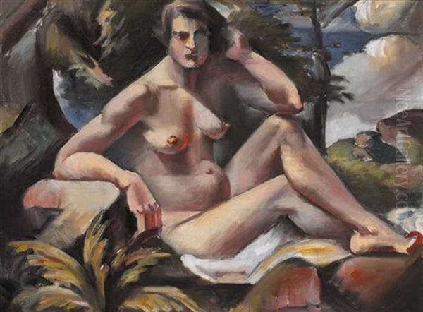 Nude In Landscape Oil Painting by Mainie Harriet Jellett