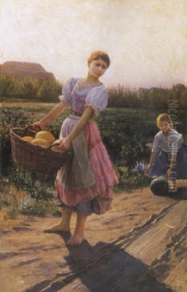 Dinnyeszuret (melon Harvest) Oil Painting by Jenoe Jendrassik