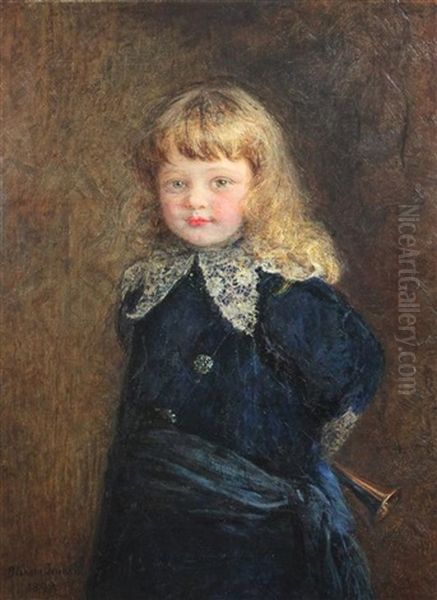 Portrait Of A Child Wearing A Blue Coat Oil Painting by Blanche Jenkins