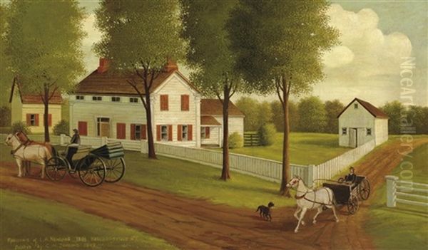 Residence Of L.a. Newland 1803 Kelloggsville, Ny Oil Painting by Charles Waldo Jenkins