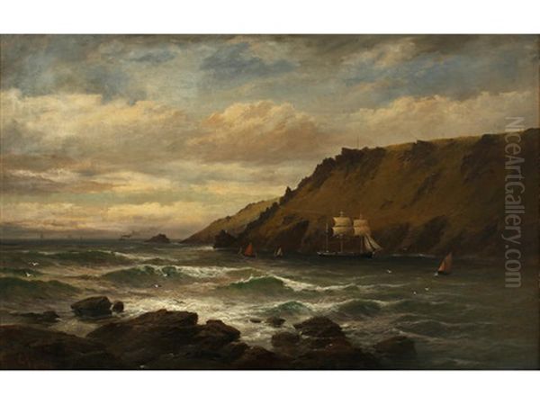 The Bolt Head - A Three Masted Barque Crossing The Bar At Salcombe Oil Painting by George Henry Jenkins