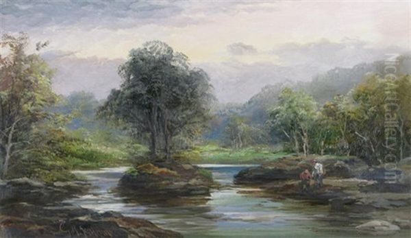 River Landscape (+ Anohter; Pair) Oil Painting by George Henry Jenkins