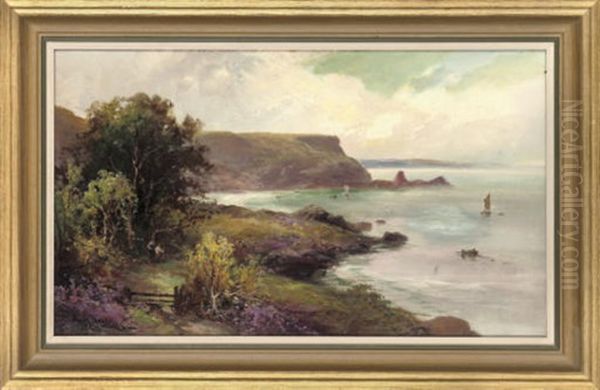 Looking Out To Sea From The Cliffs, Torbay, South Devon (+ 2 Others; Set Of 3 Works) Oil Painting by George Henry Jenkins