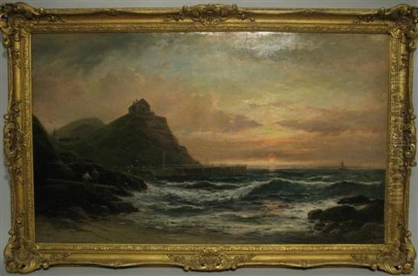 Coastal Scene With Pier Oil Painting by George Henry Jenkins