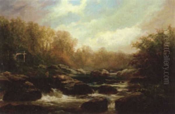 Fisherman At A Rapids Oil Painting by George Henry Jenkins